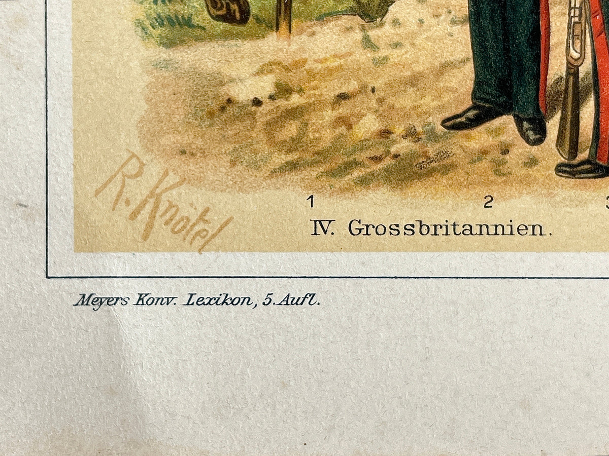 Antique 1890s chromolithograph military uniform prints by Richard Knötel showing multi-nation regiments in vibrant historical attire on antique wove paper. - Photo 12