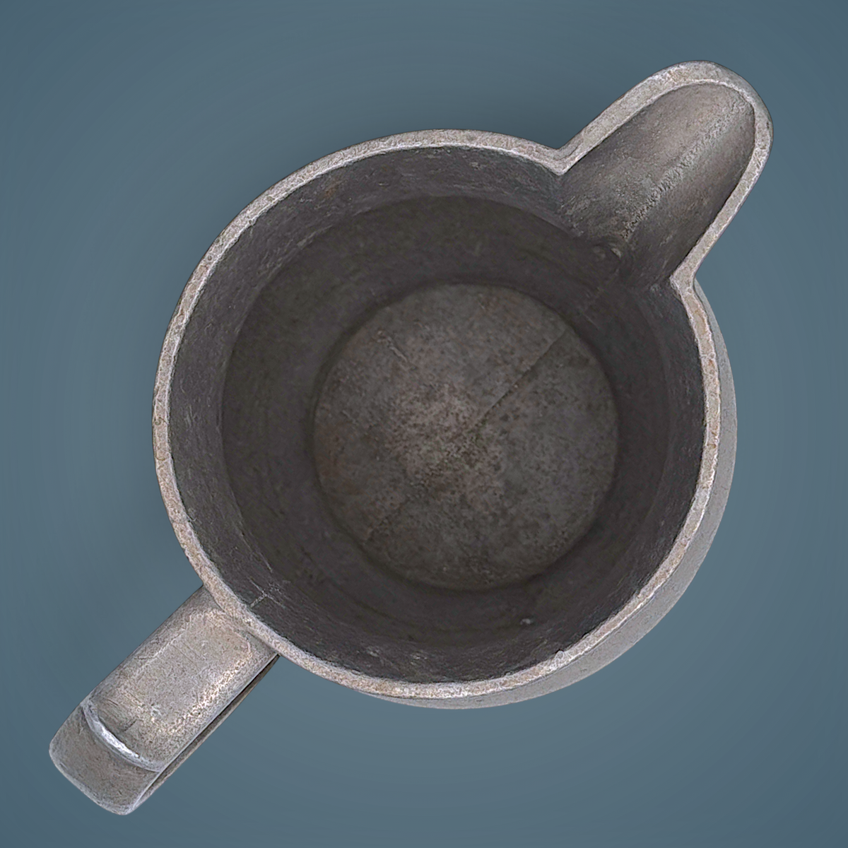 Antique pewter water pitcher in soft gray metal featuring an open flared spout, a bulbous waist with a raised decorative band, and a curved handle. - Photo 4