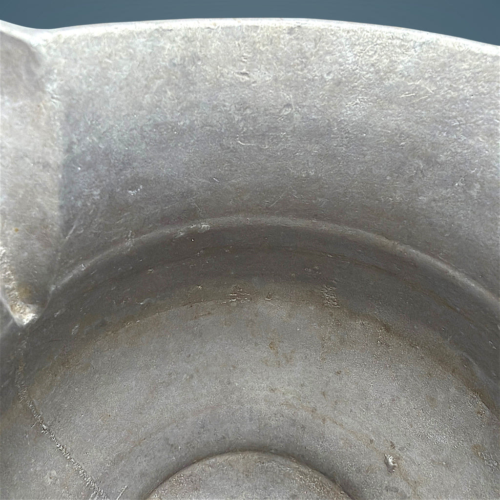 Antique pewter water pitcher in soft gray metal featuring an open flared spout, a bulbous waist with a raised decorative band, and a curved handle. - Photo 5
