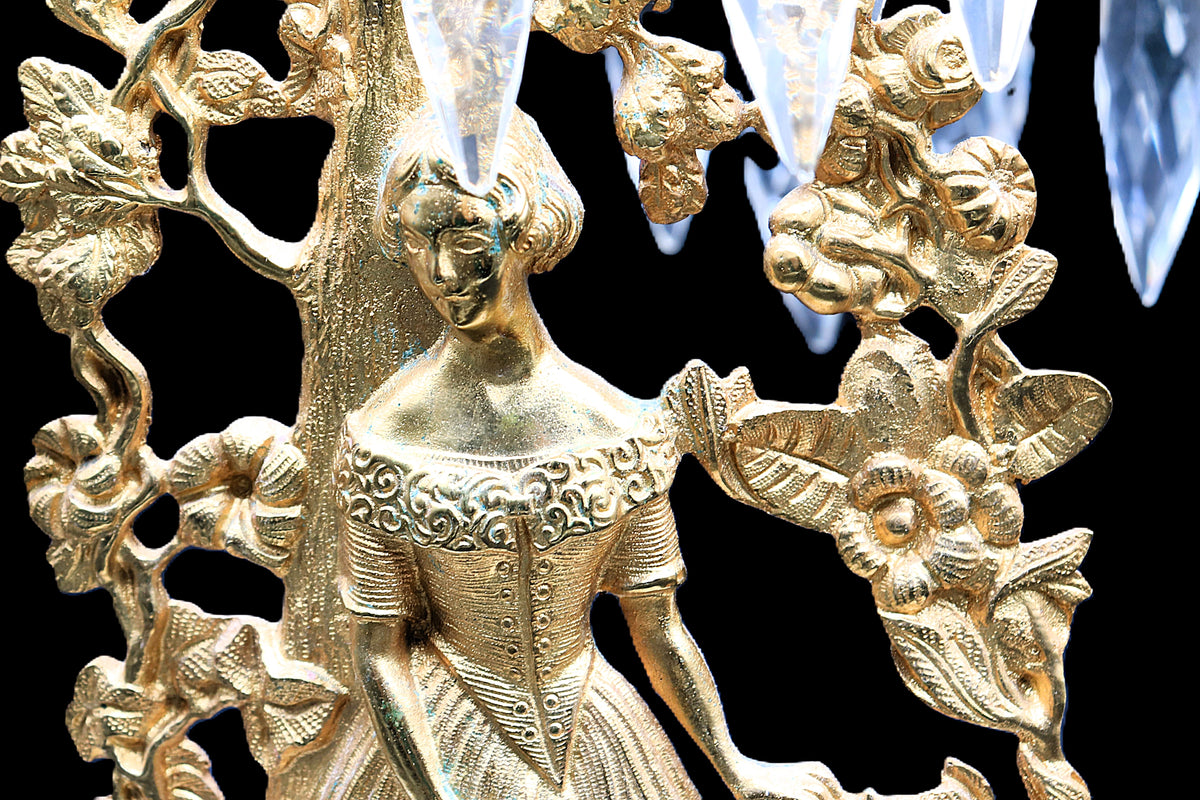 Antique 19th Century Gilt Brass Figural Girandole Set