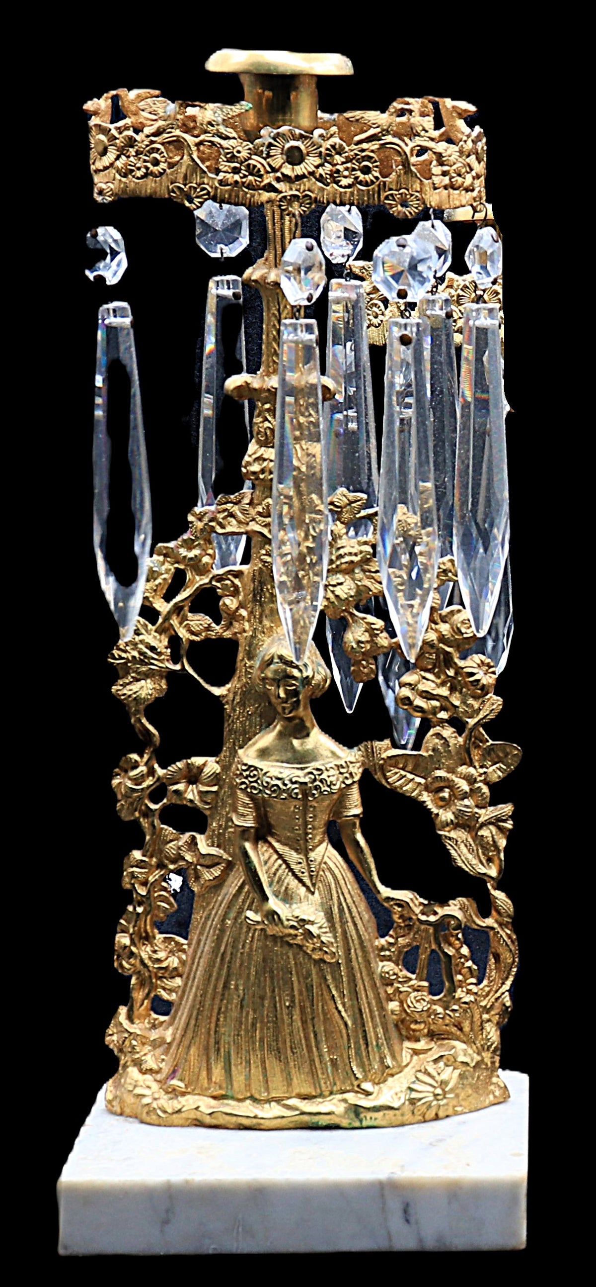 Antique 19th Century Gilt Brass Figural Girandole Set