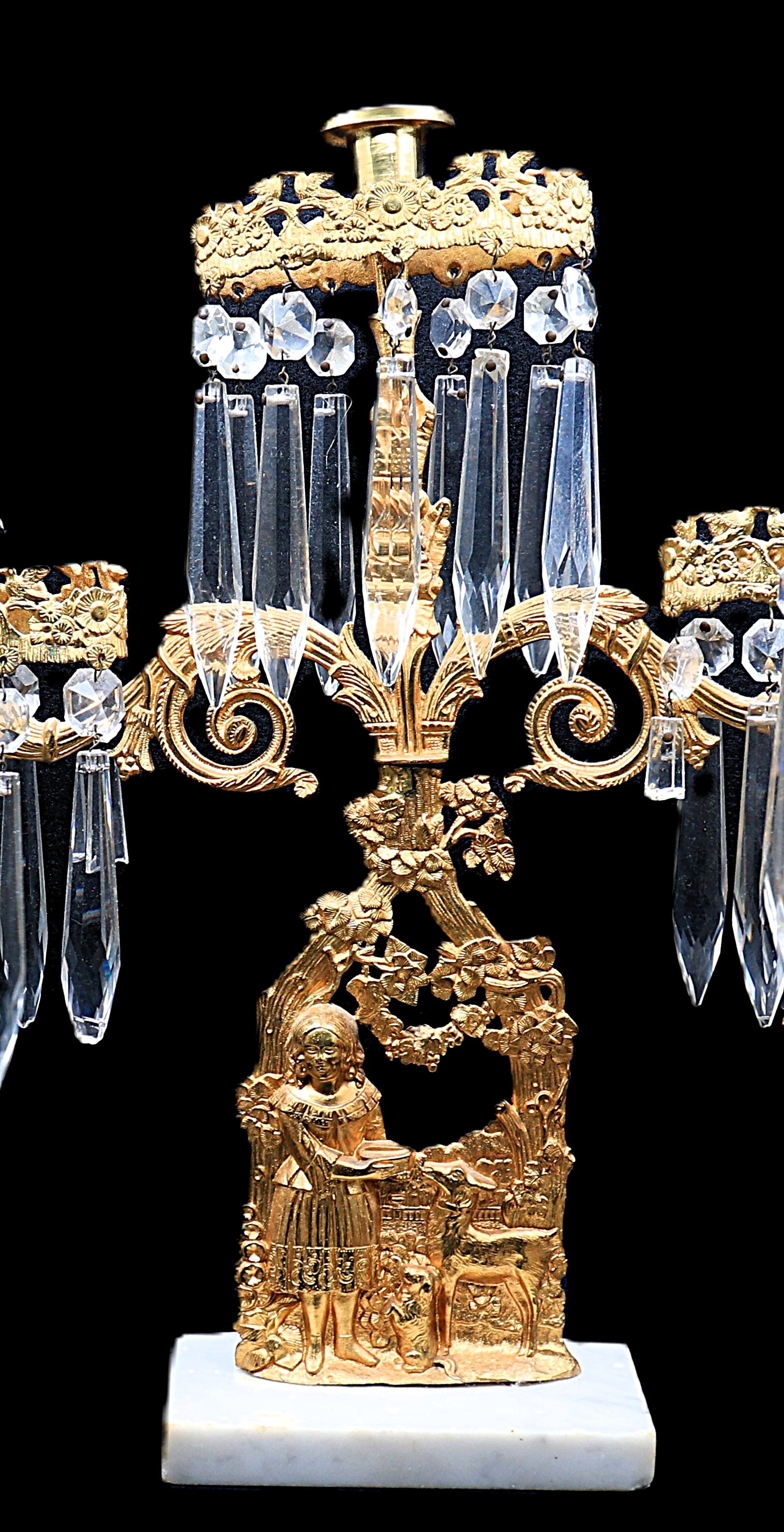 Antique 19th Century Gilt Brass Figural Girandole Set