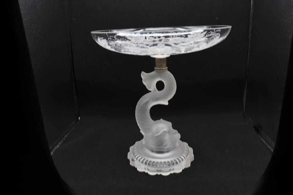 Antique Baccarat Crystal Dauphin Pedestal Bowl 1890s-1900s