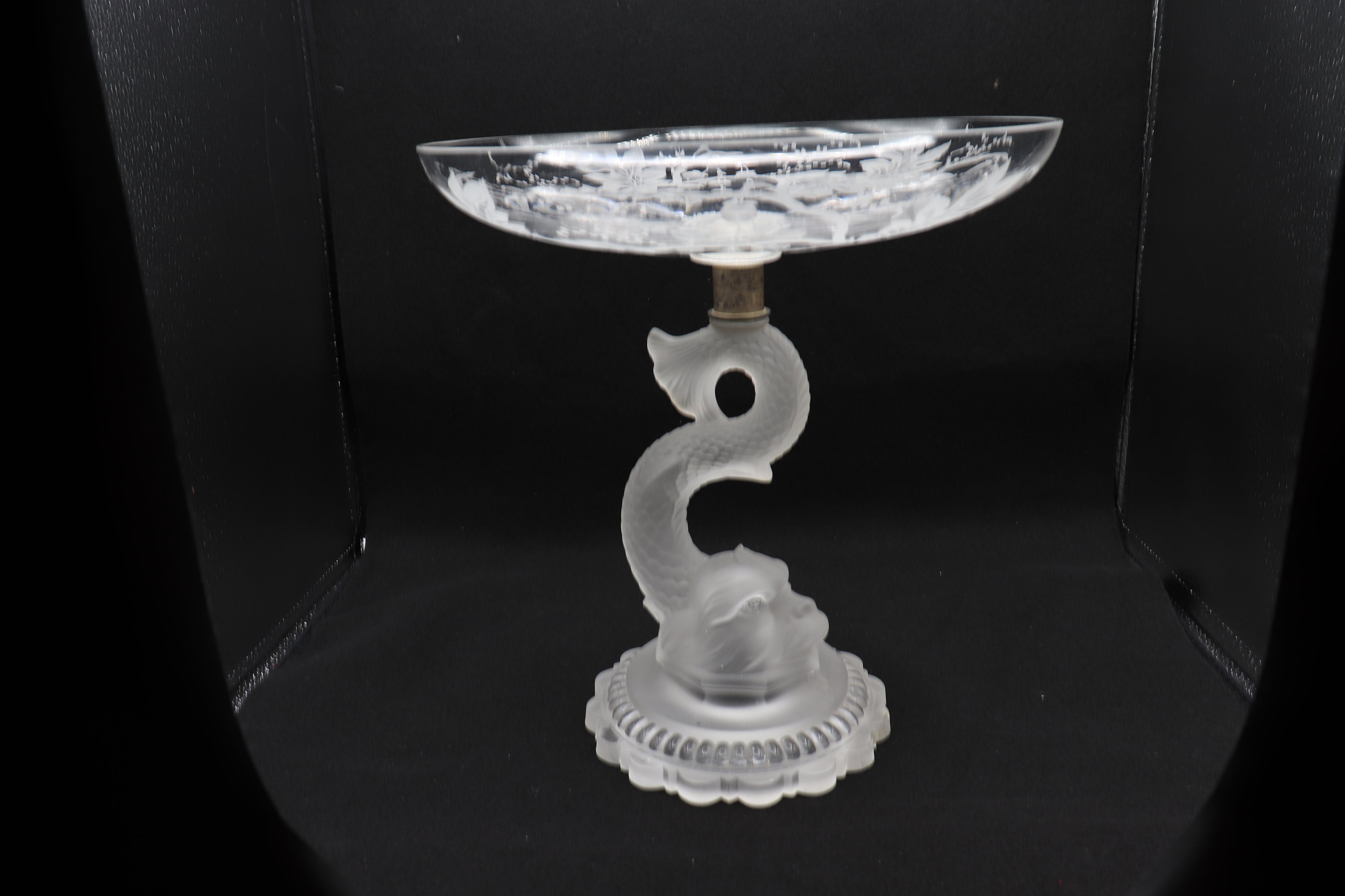 Antique Baccarat Crystal Dauphin Pedestal Bowl 1890s-1900s