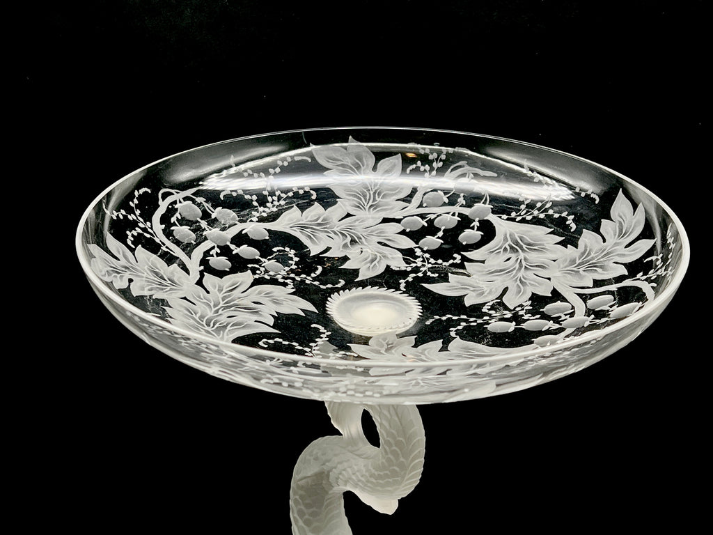 Antique Baccarat Crystal Dauphin Pedestal Bowl 1890s-1900s