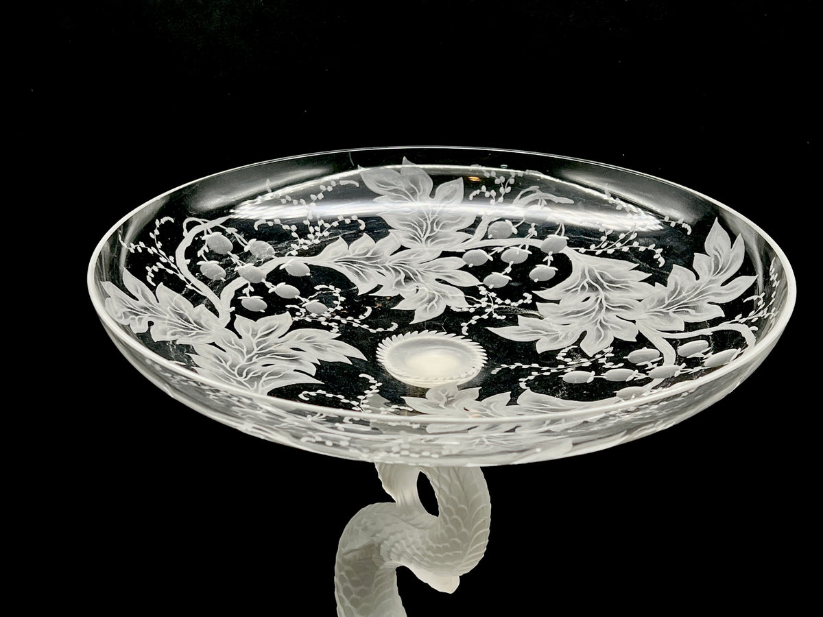 Antique Baccarat Crystal Dauphin Pedestal Bowl 1890s-1900s