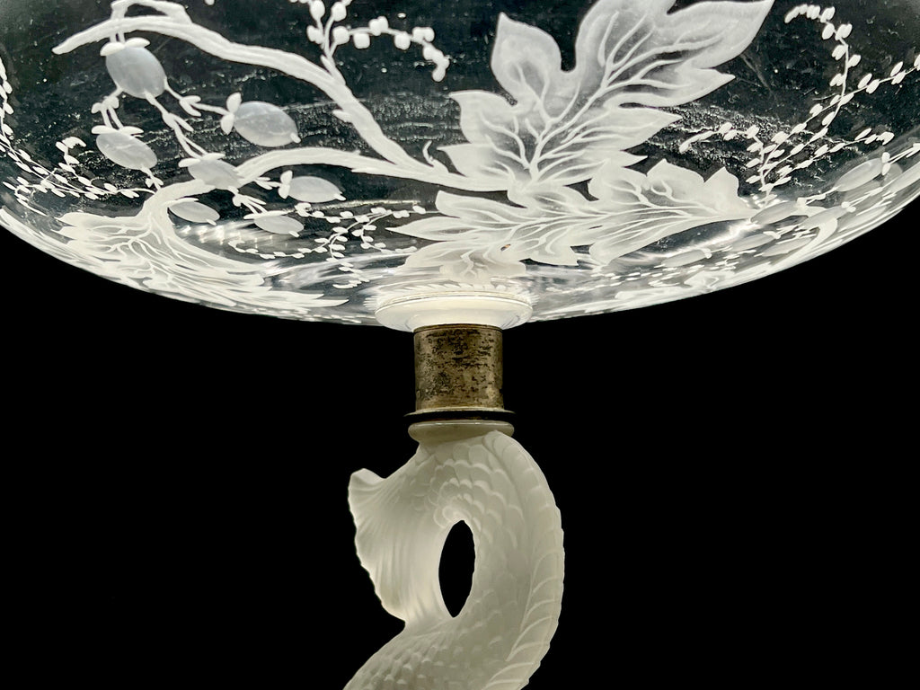 Antique Baccarat Crystal Dauphin Pedestal Bowl 1890s-1900s