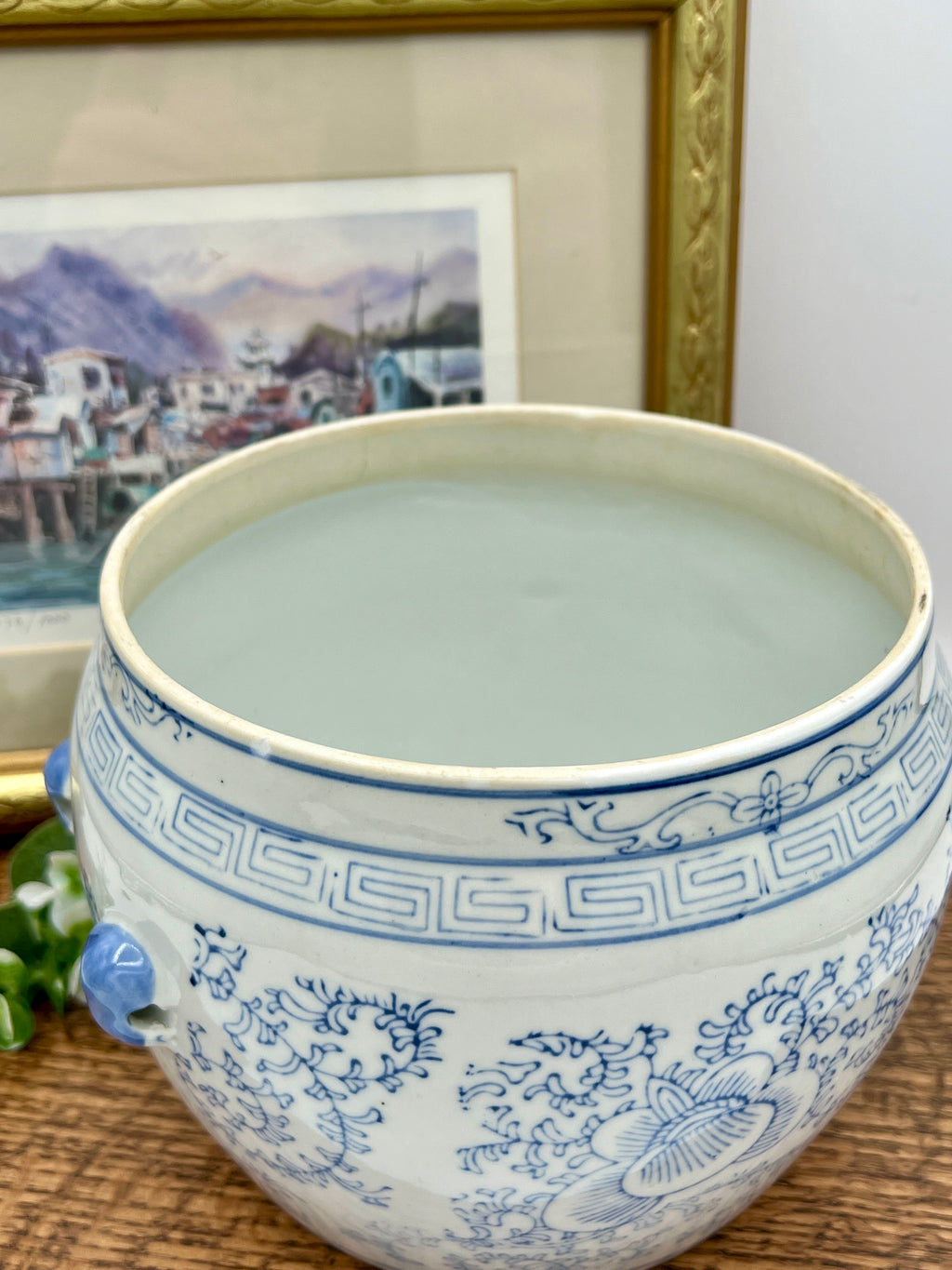 Antique Chinese Blue and White Chinoiserie Ginger Jar with Foo Dog Lid