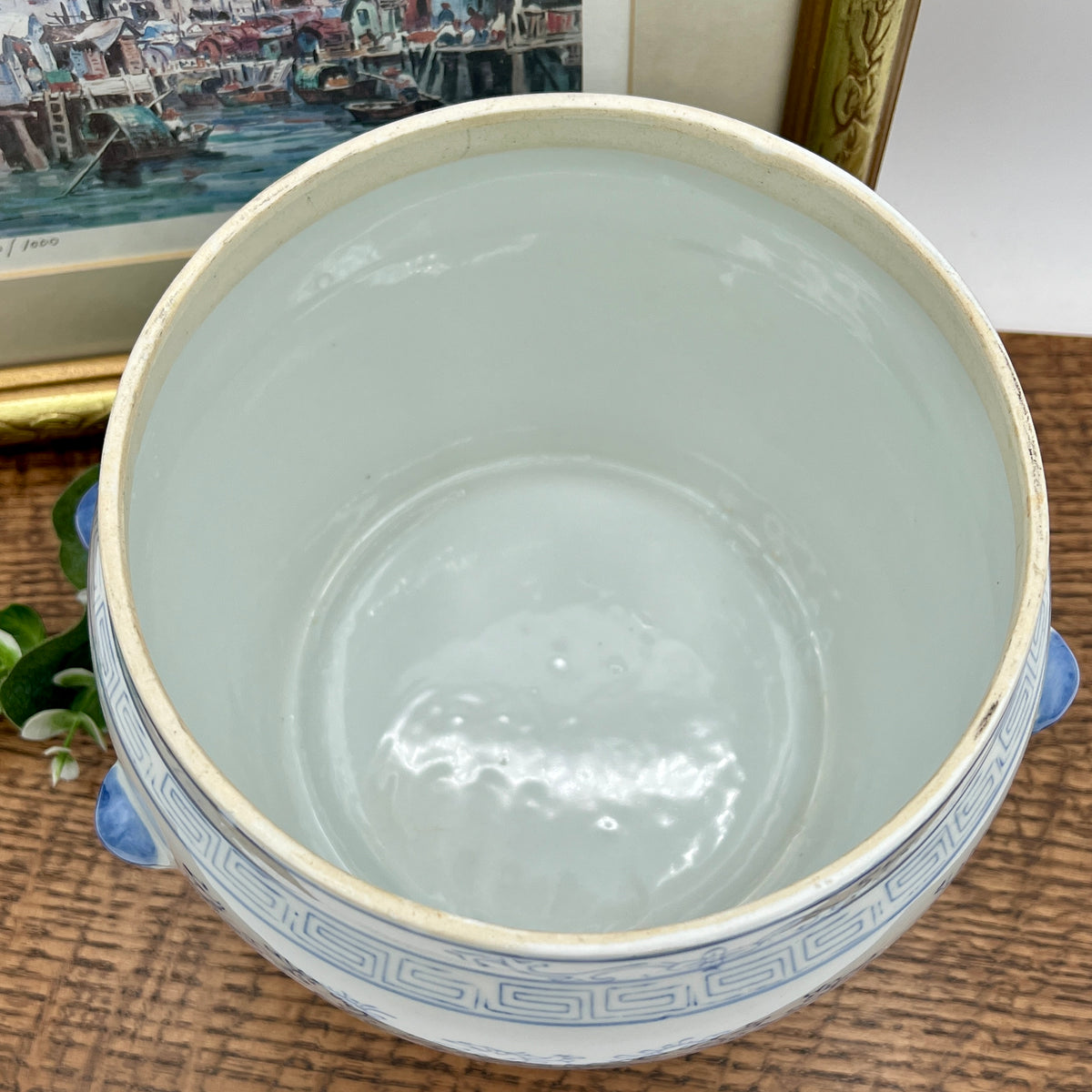 Antique Chinese Blue and White Chinoiserie Ginger Jar with Foo Dog Lid