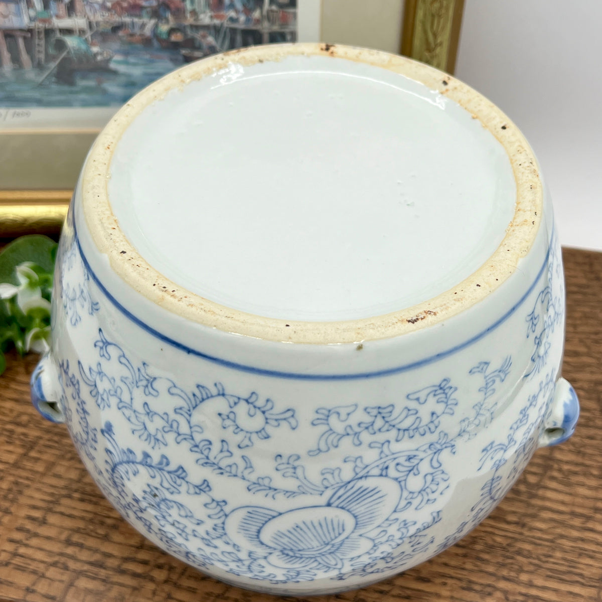 Antique Chinese Blue and White Chinoiserie Ginger Jar with Foo Dog Lid