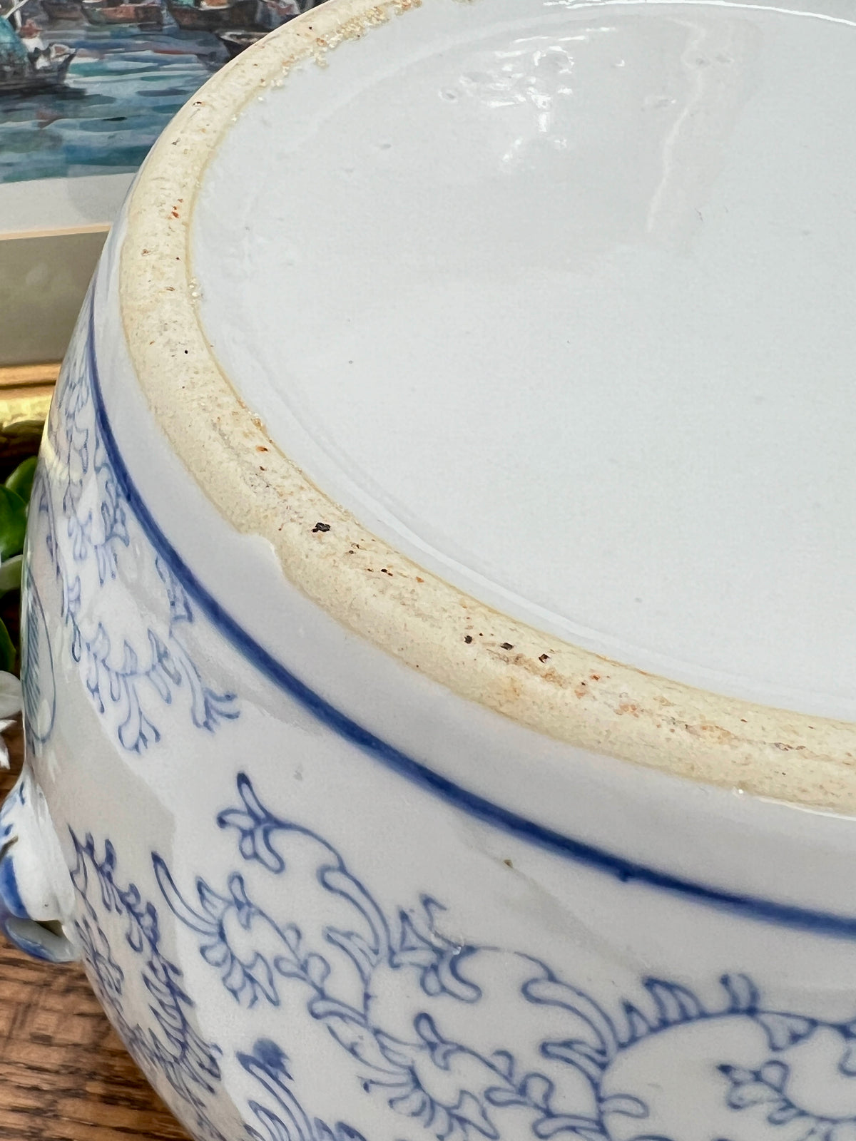 Antique Chinese Blue and White Chinoiserie Ginger Jar with Foo Dog Lid