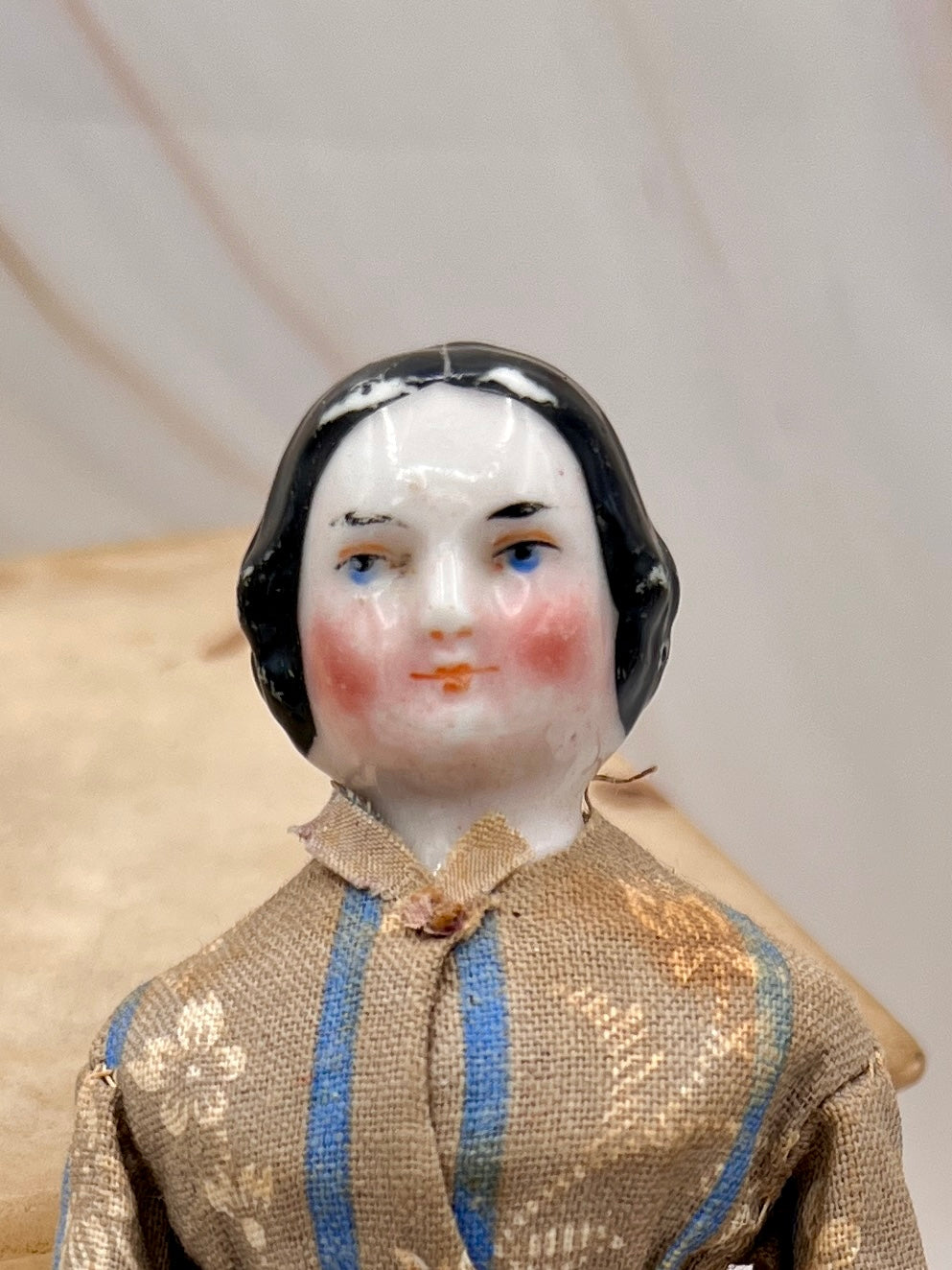Antique Handmade Victorian Doll with Floral Dress - Vintage Collectible