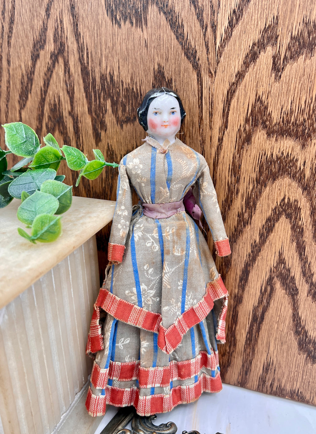 Antique Handmade Victorian Doll with Floral Dress - Vintage Collectible