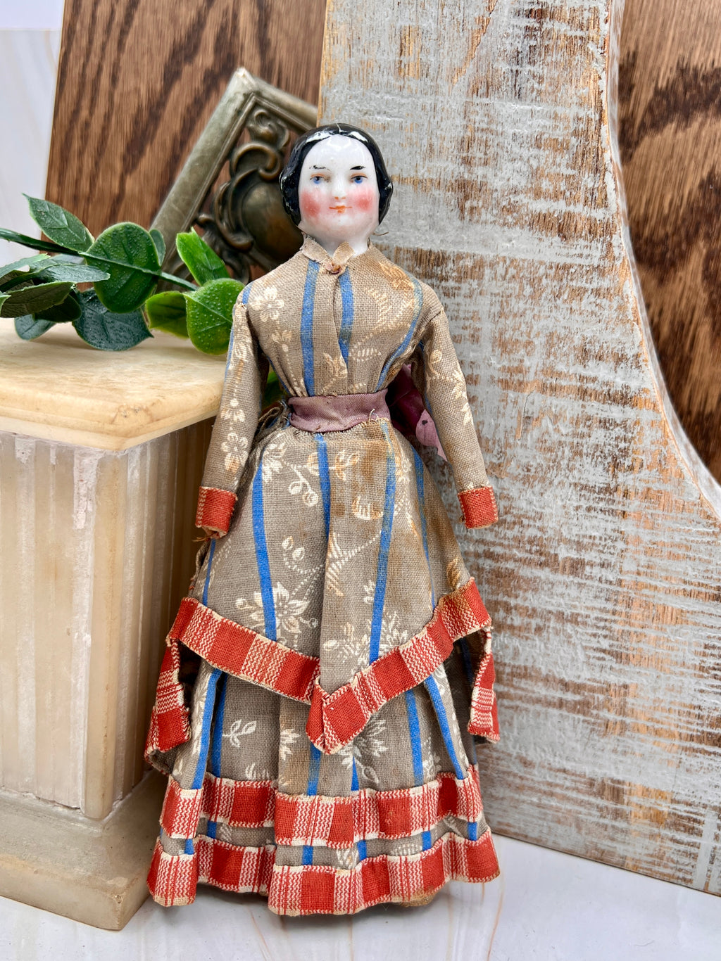 Antique Handmade Victorian Doll with Floral Dress - Vintage Collectible