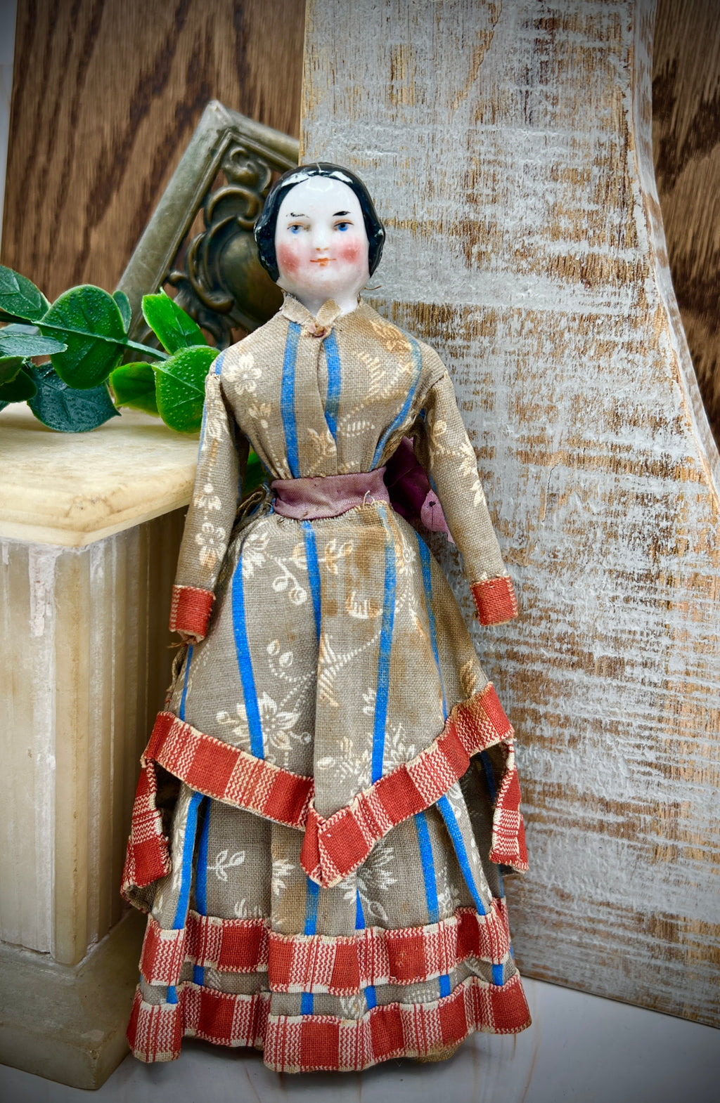 Antique Handmade Victorian Doll with Floral Dress - Vintage Collectible