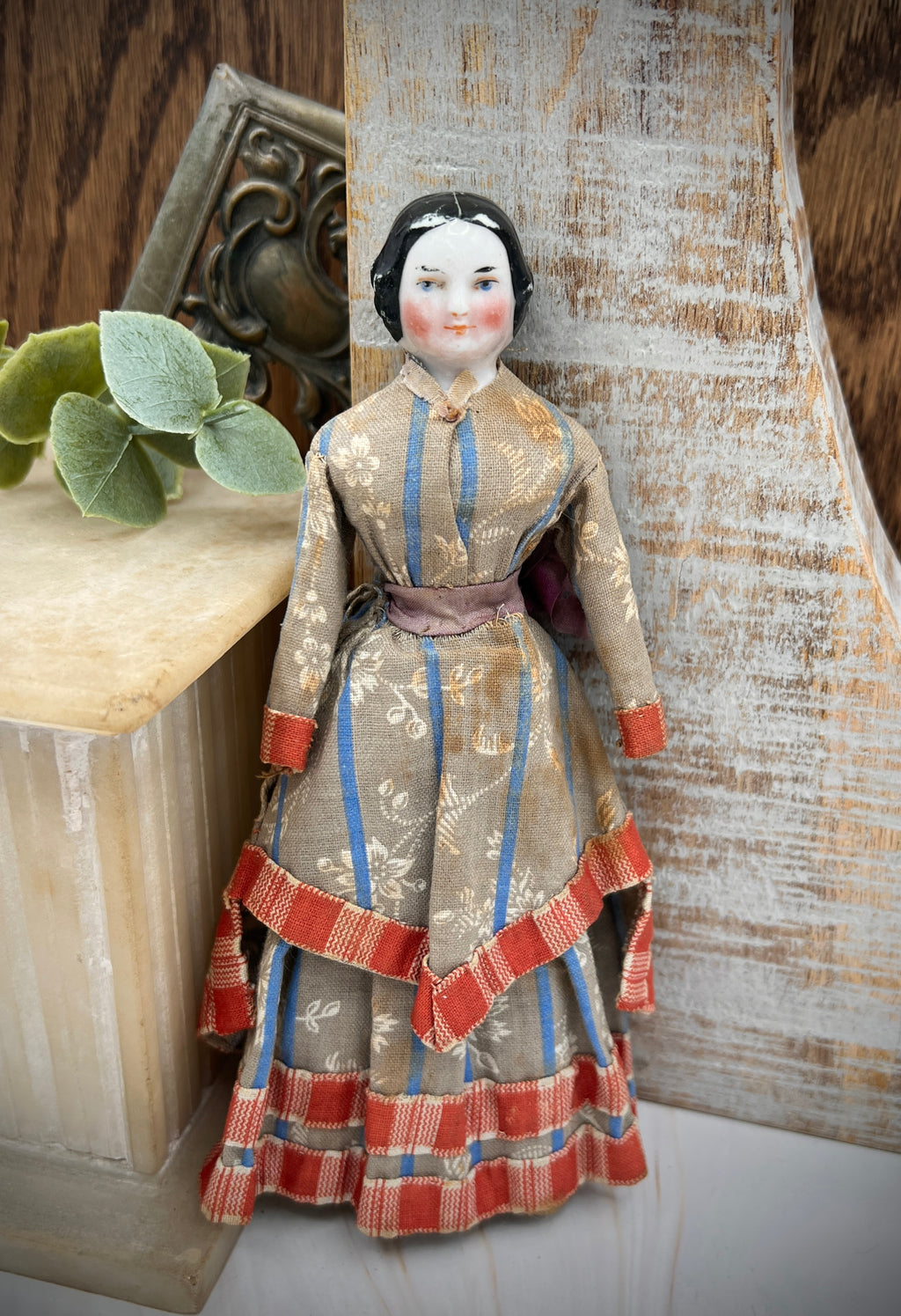 Antique Handmade Victorian Doll with Floral Dress - Vintage Collectible