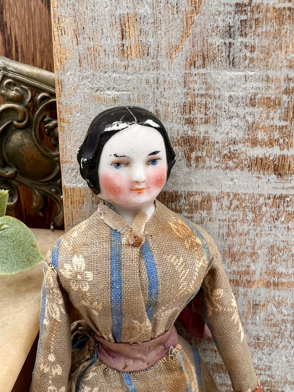 Antique Handmade Victorian Doll with Floral Dress - Vintage Collectible