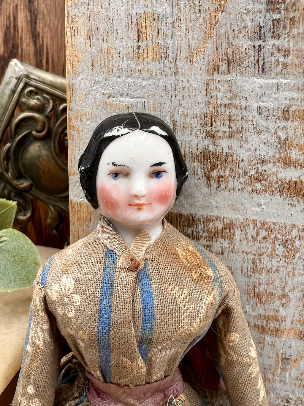 Antique Handmade Victorian Doll with Floral Dress - Vintage Collectible