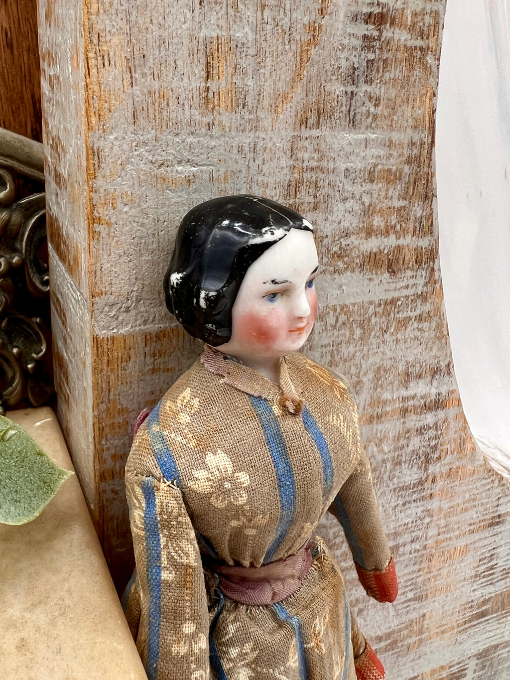 Antique Handmade Victorian Doll with Floral Dress - Vintage Collectible