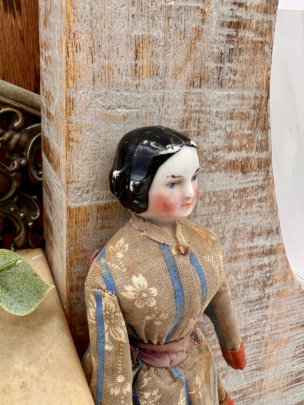 Antique Handmade Victorian Doll with Floral Dress - Vintage Collectible