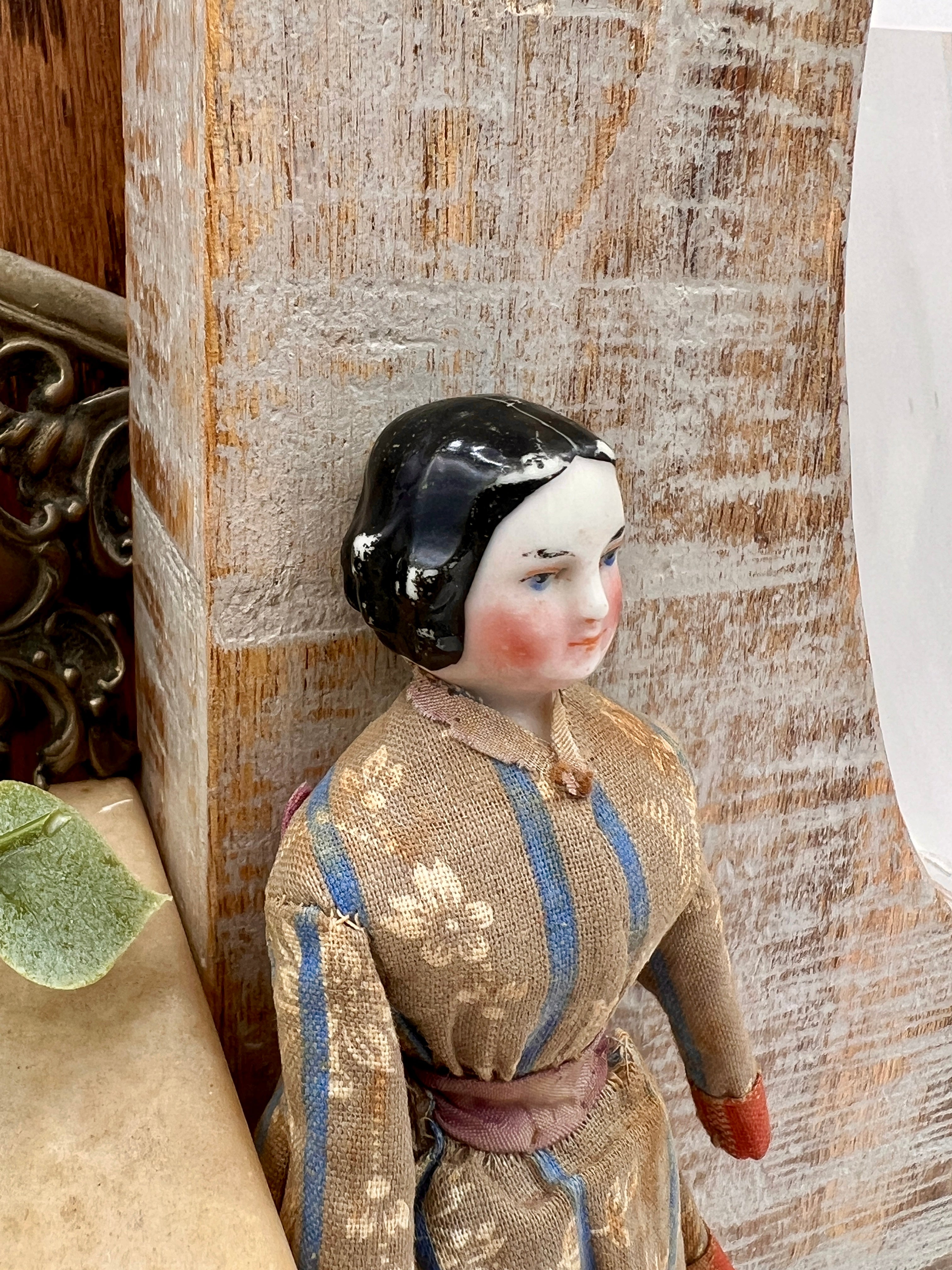 Antique Handmade Victorian Doll with Floral Dress - Vintage Collectible
