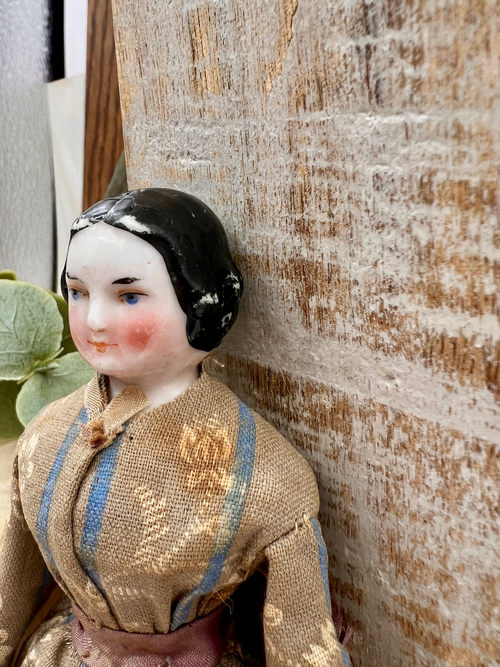 Antique Handmade Victorian Doll with Floral Dress - Vintage Collectible