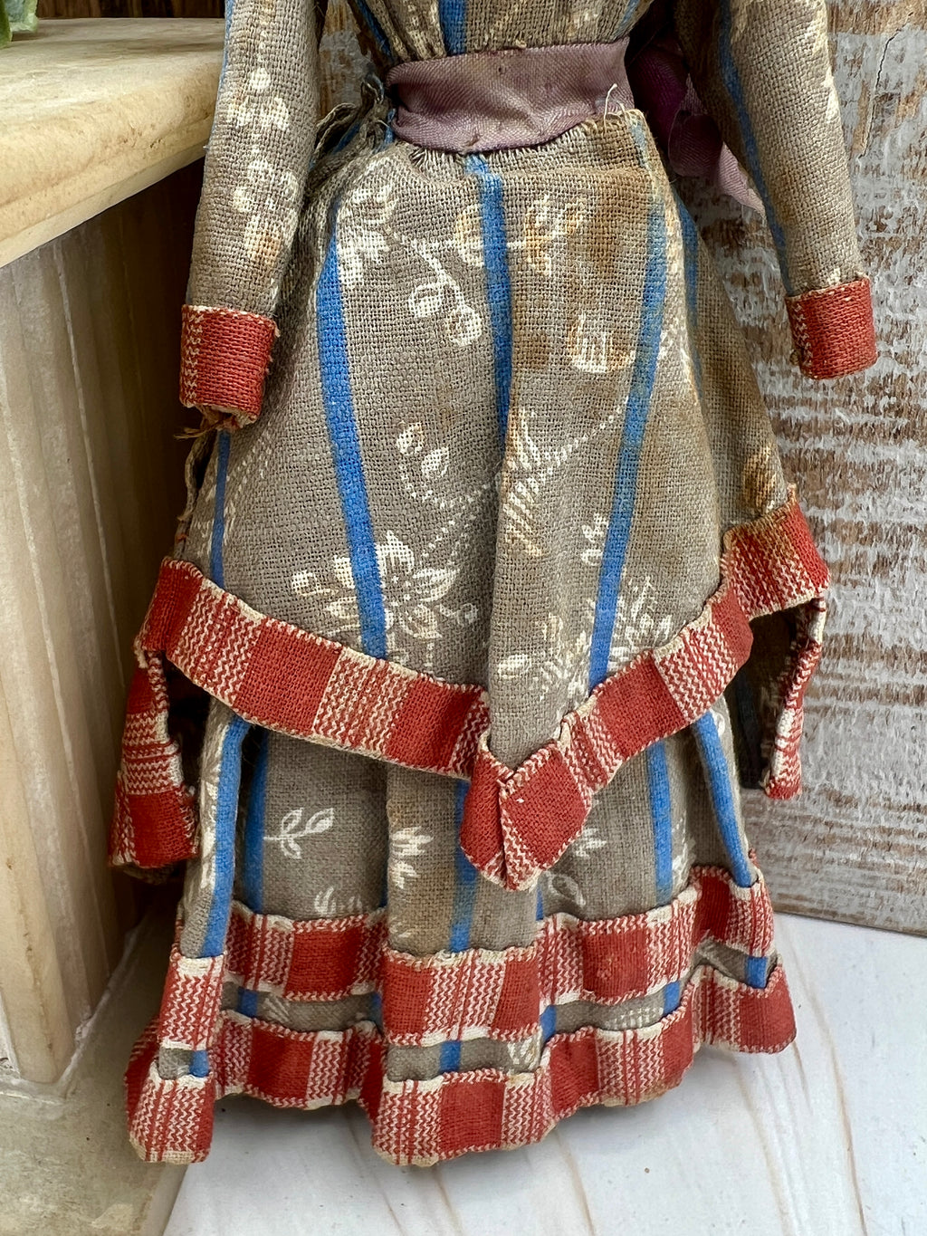 Antique Handmade Victorian Doll with Floral Dress - Vintage Collectible