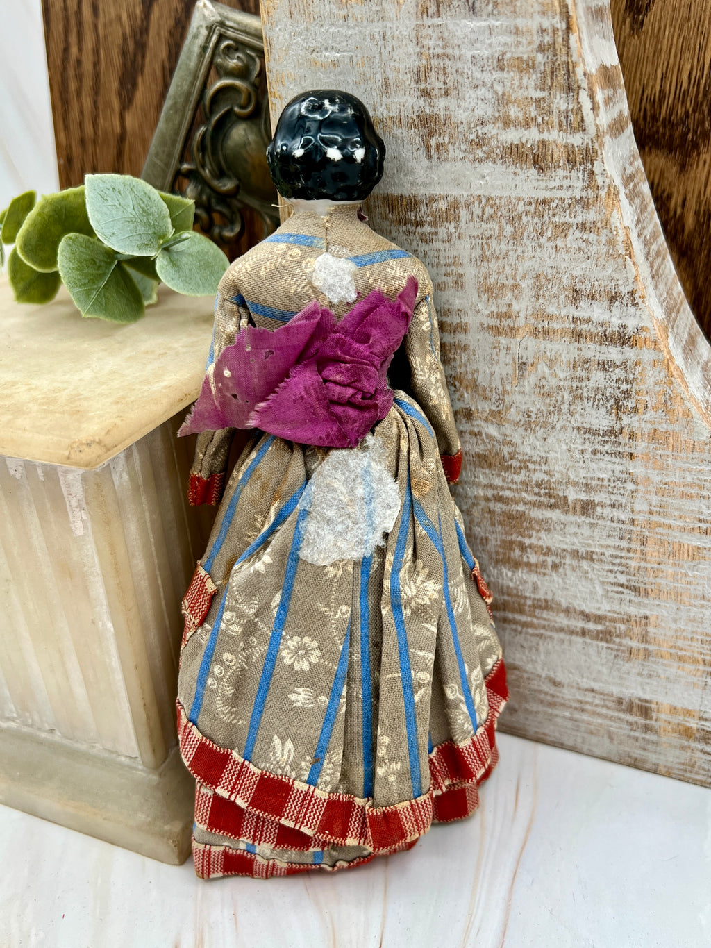 Antique Handmade Victorian Doll with Floral Dress - Vintage Collectible