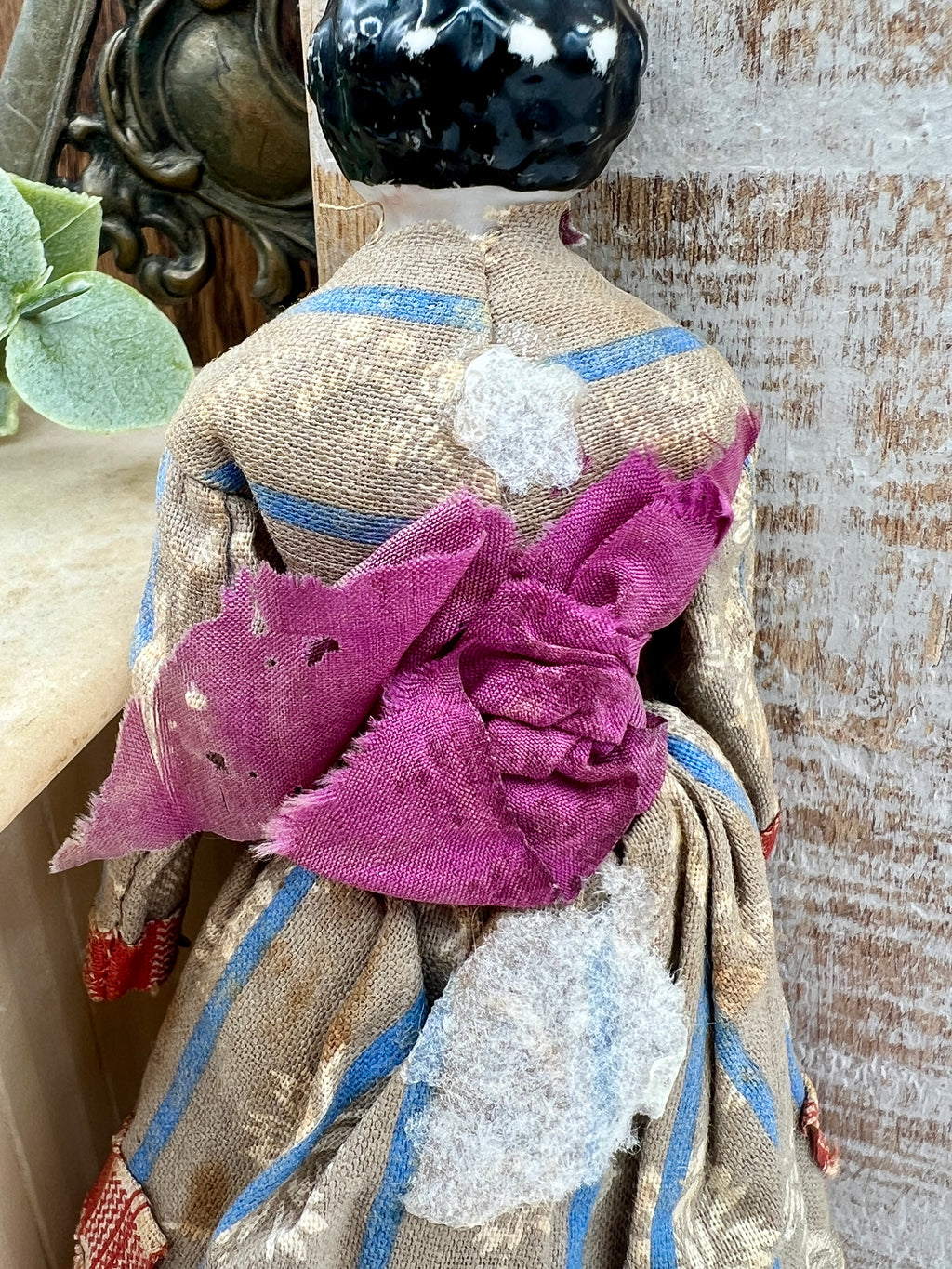 Antique Handmade Victorian Doll with Floral Dress - Vintage Collectible
