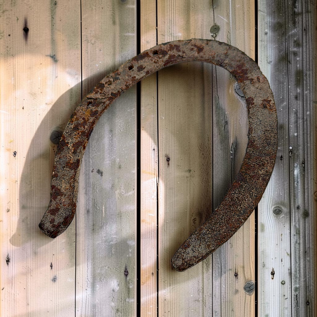 Antique authentic rusted iron horseshoe with heavy weathered patina and nail holes - Photo 5