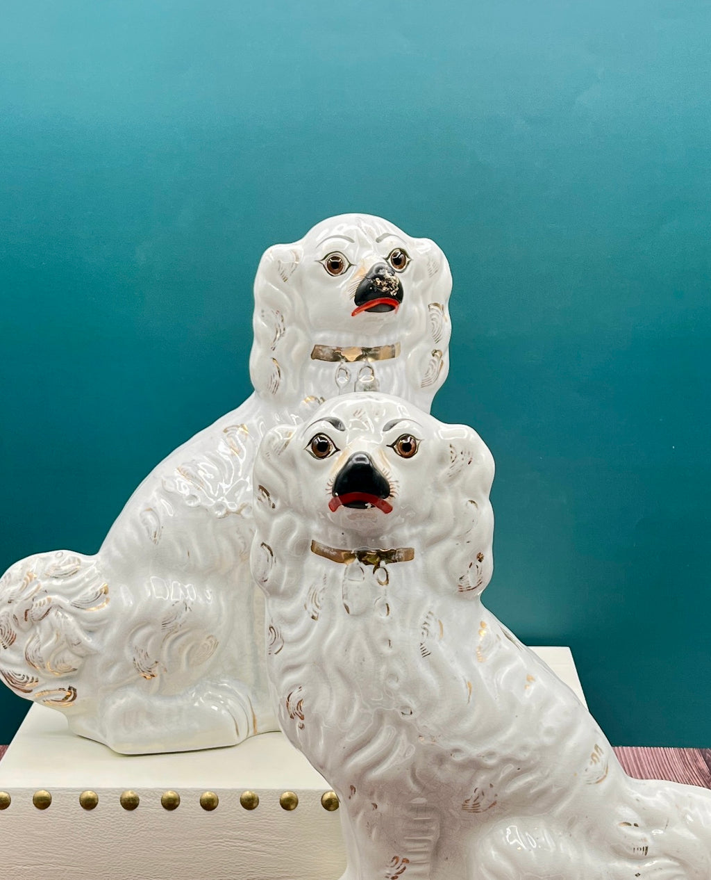 Antique Staffordshire Porcelain Dog Figurines - Pair of Collectible English Ceramic Dogs