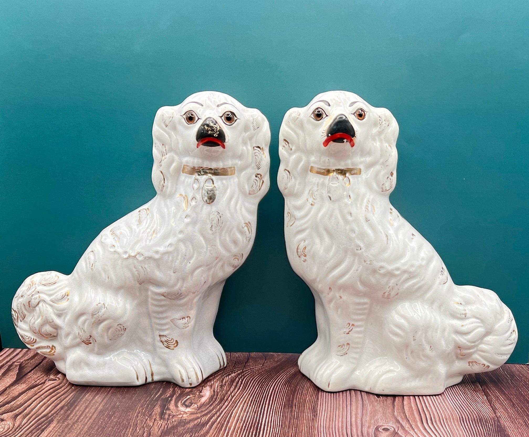 Antique Staffordshire Porcelain Dog Figurines - Pair of Collectible English Ceramic Dogs