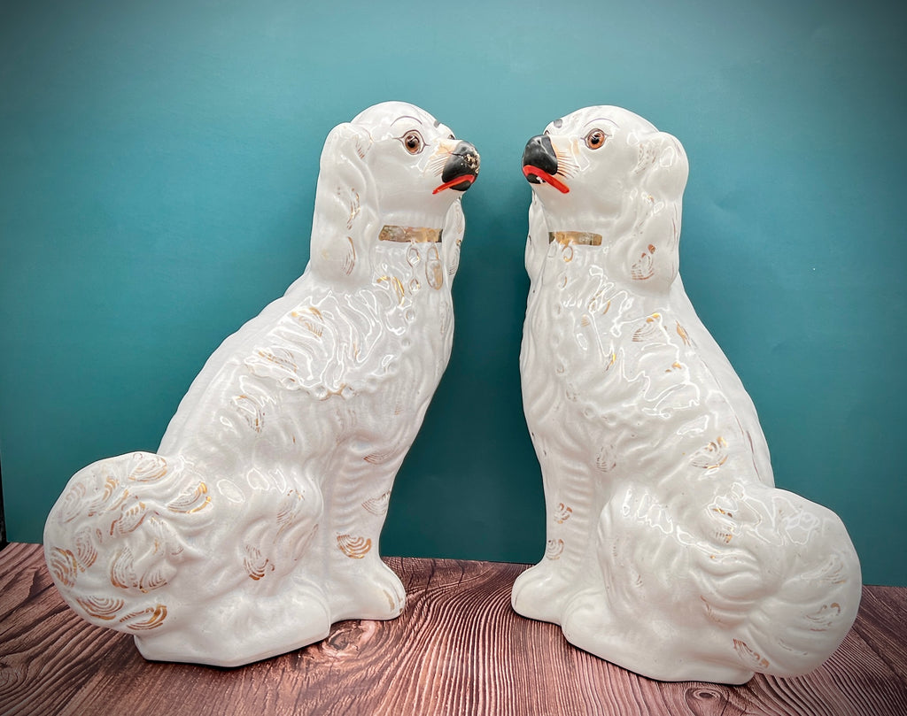 Antique Staffordshire Porcelain Dog Figurines - Pair of Collectible English Ceramic Dogs