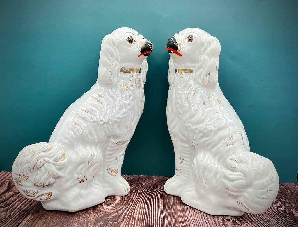 Antique Staffordshire Porcelain Dog Figurines - Pair of Collectible English Ceramic Dogs