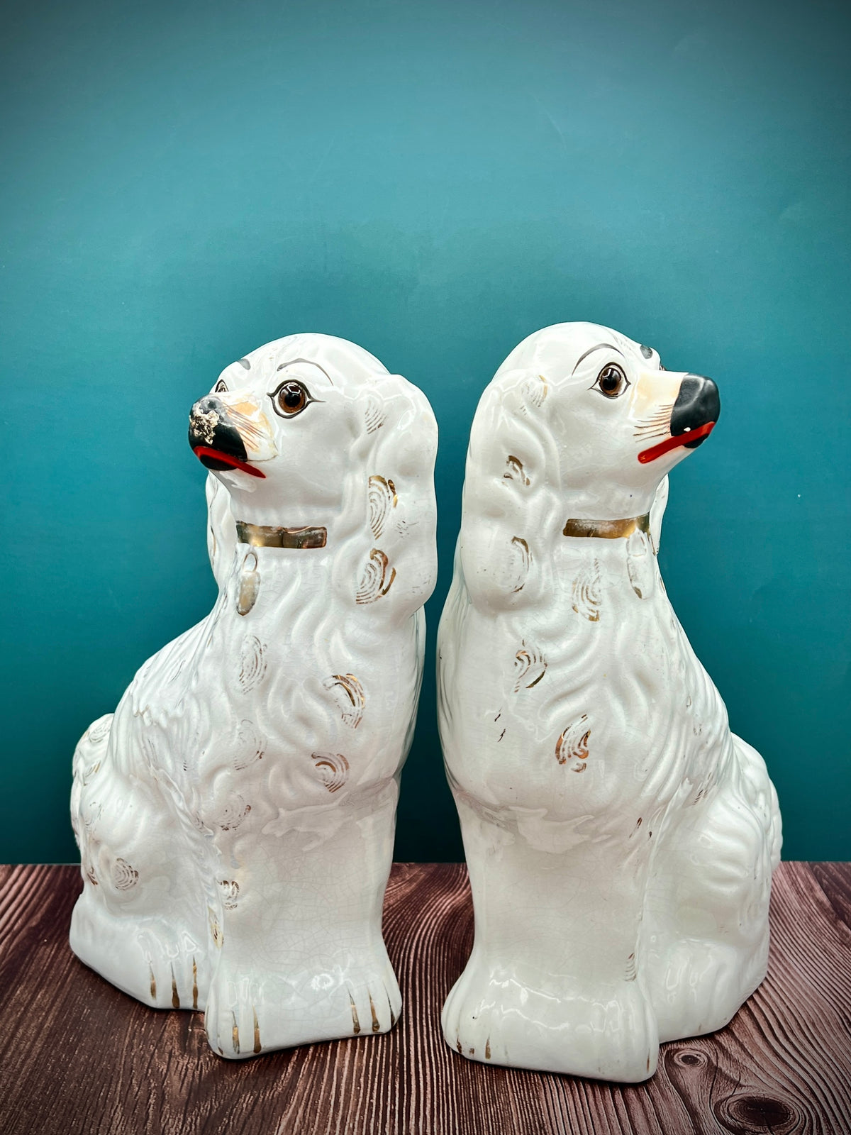 Antique Staffordshire Porcelain Dog Figurines - Pair of Collectible English Ceramic Dogs