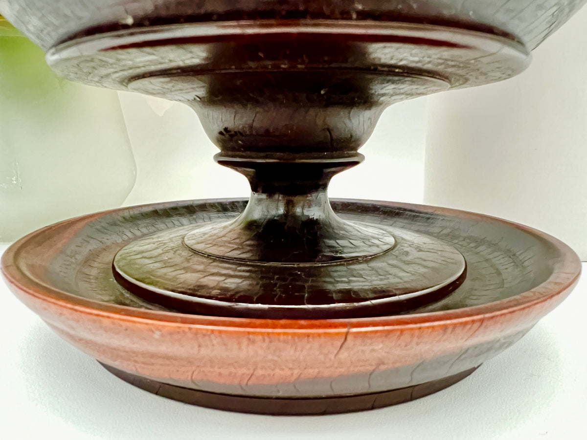 Antique Treenware Wood Lidded Pedestal Bowl