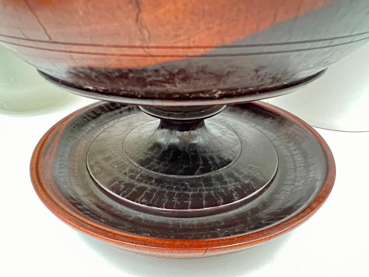 Antique Treenware Wood Lidded Pedestal Bowl