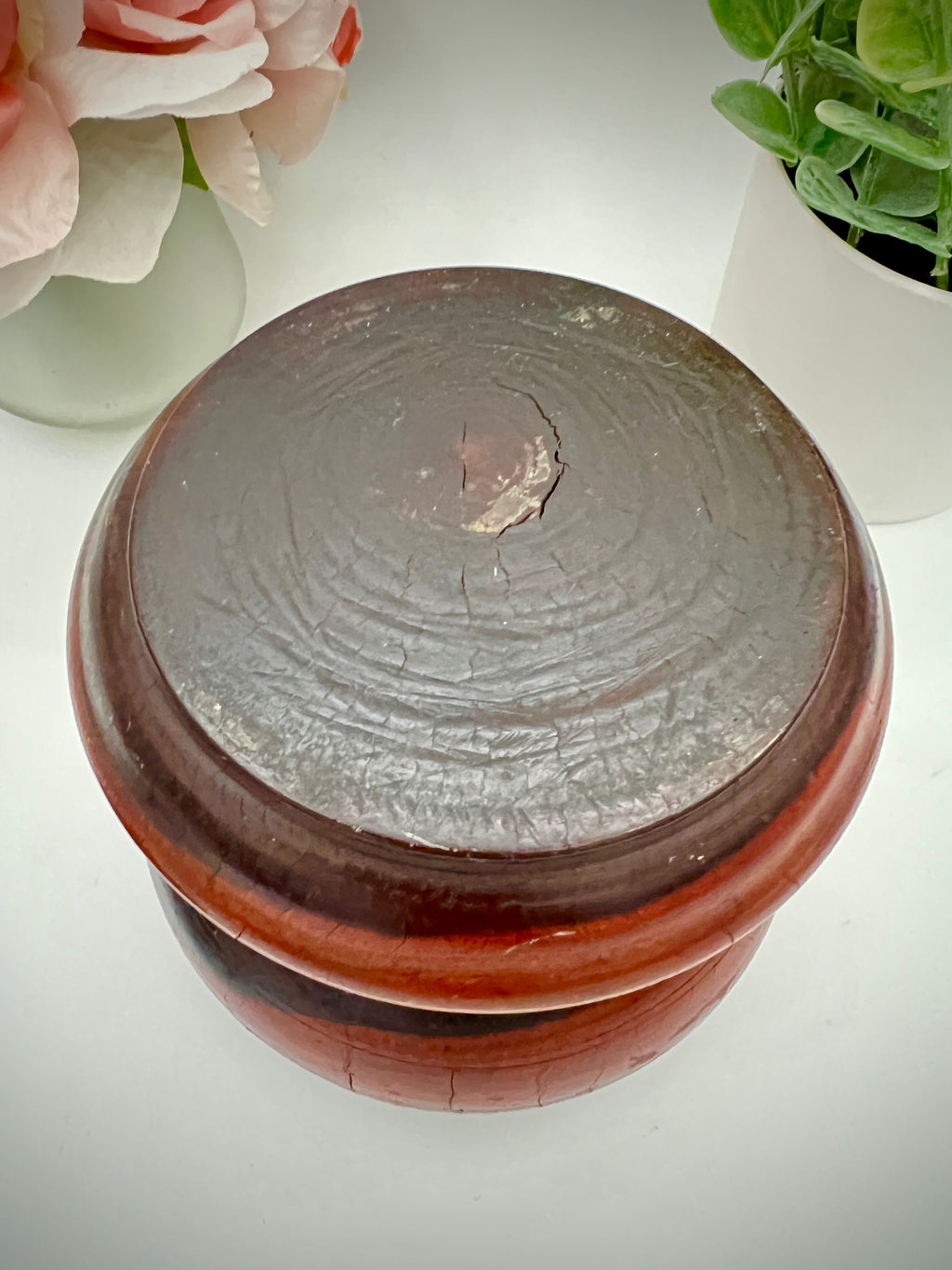 Antique Treenware Wood Lidded Pedestal Bowl