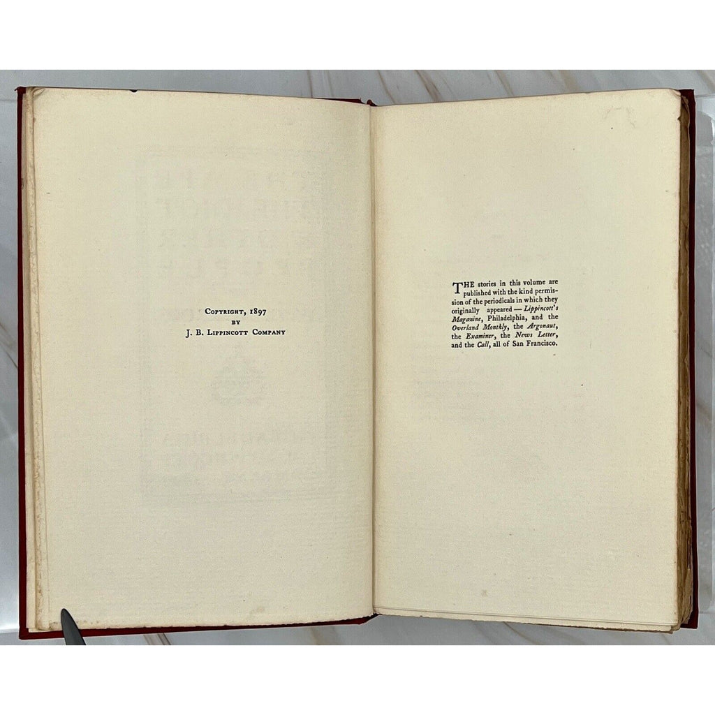 Open first edition 1897 Gothic horror The Ape, The Idiot & Other People by W.C. Morrow; copyright pages shown.