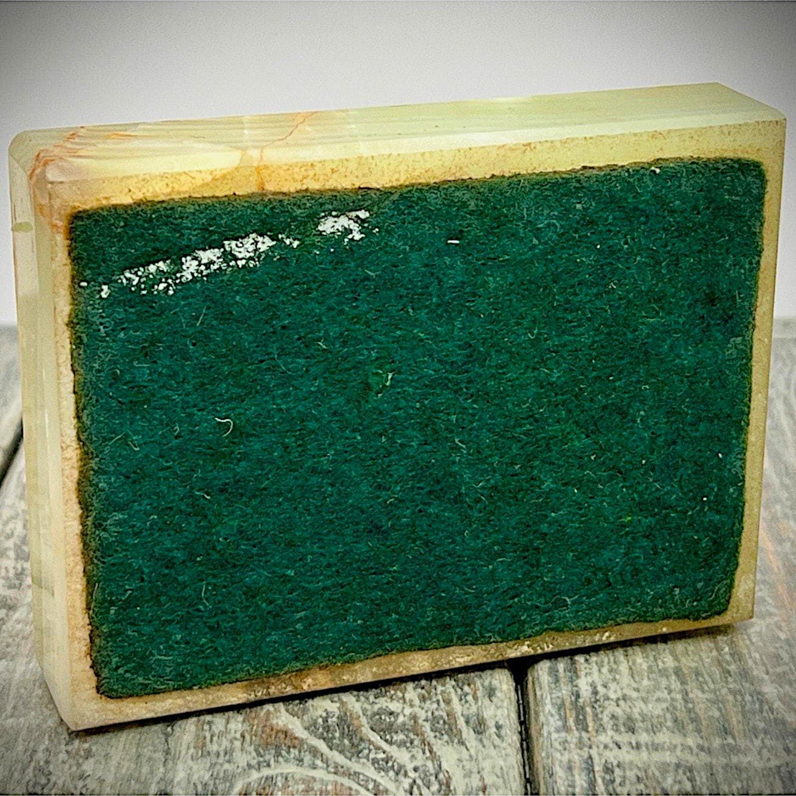 An Art Deco green onyx trinket dish featuring a detailed dark patinated metal figurine of a standing German Shepherd dog mounted on the corner of the polished translucent green stone base. - Photo 10