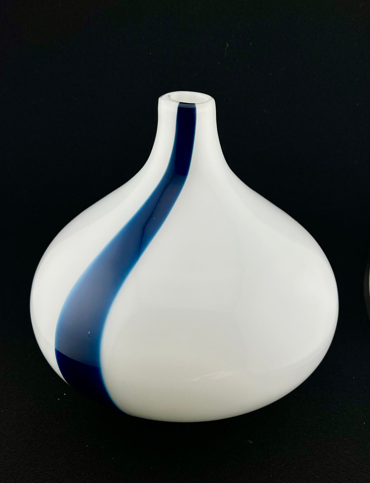 Art Glass Mid Century Modern Hand Blown White/Blue 8" Vase