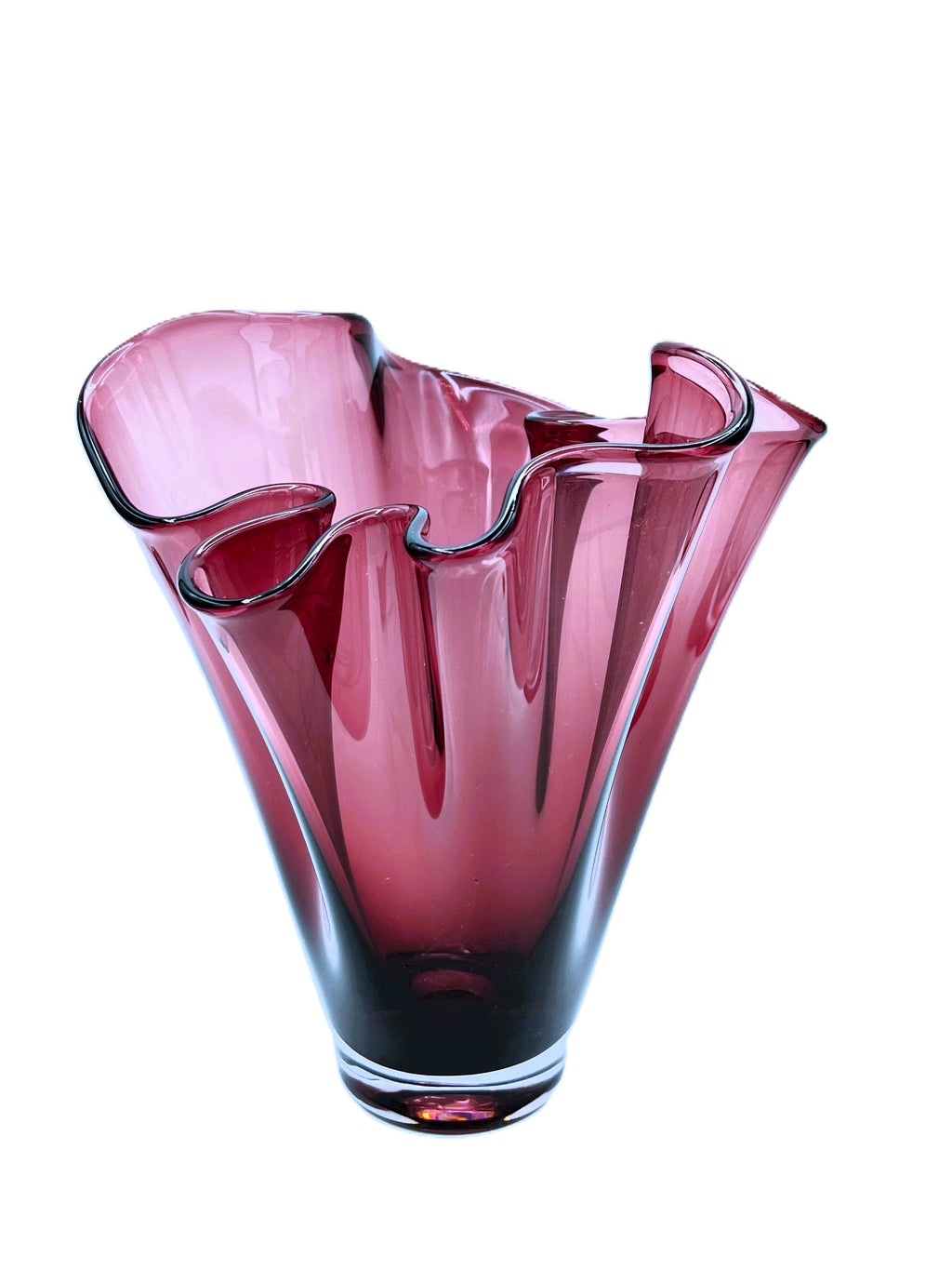 Authentic Murano Glass Fazzoletto Handkerchief Vase Cranberry Pink / Deep Purple