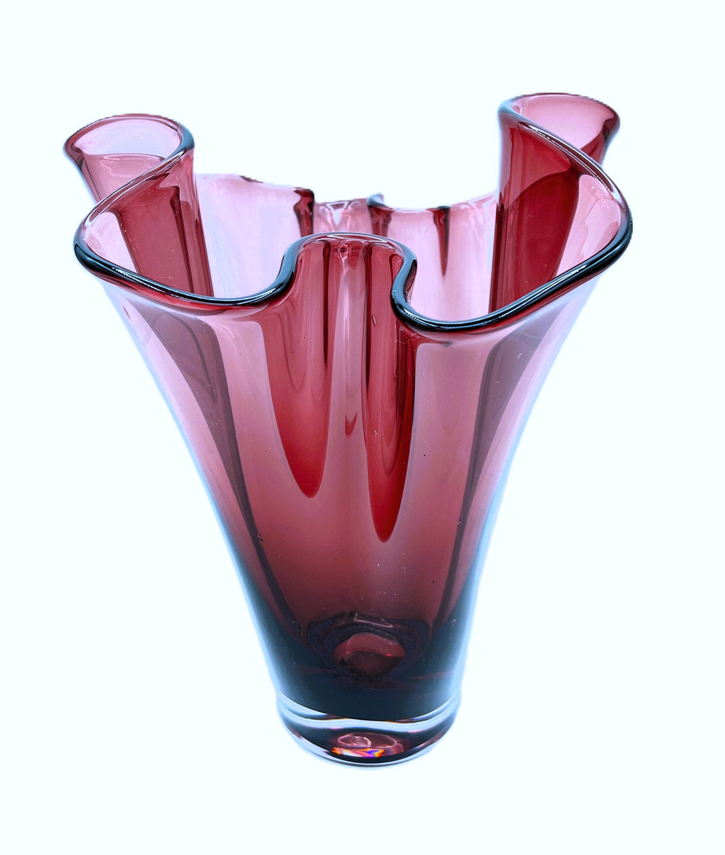 Authentic Murano Glass Fazzoletto Handkerchief Vase Cranberry Pink / Deep Purple