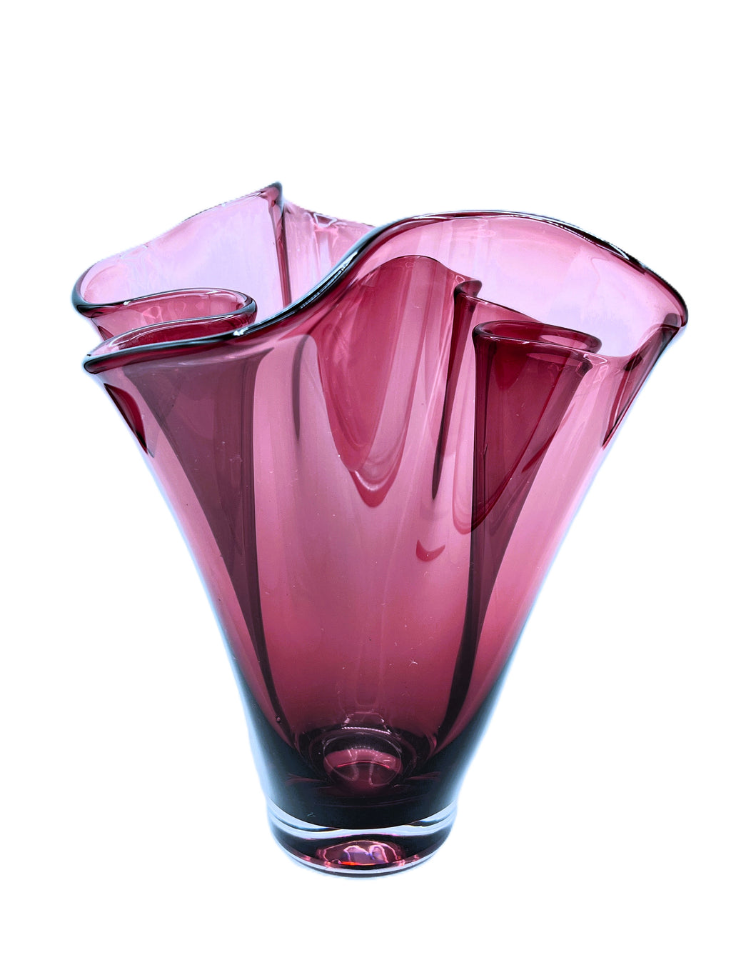 Authentic Murano Glass Fazzoletto Handkerchief Vase Cranberry Pink / Deep Purple