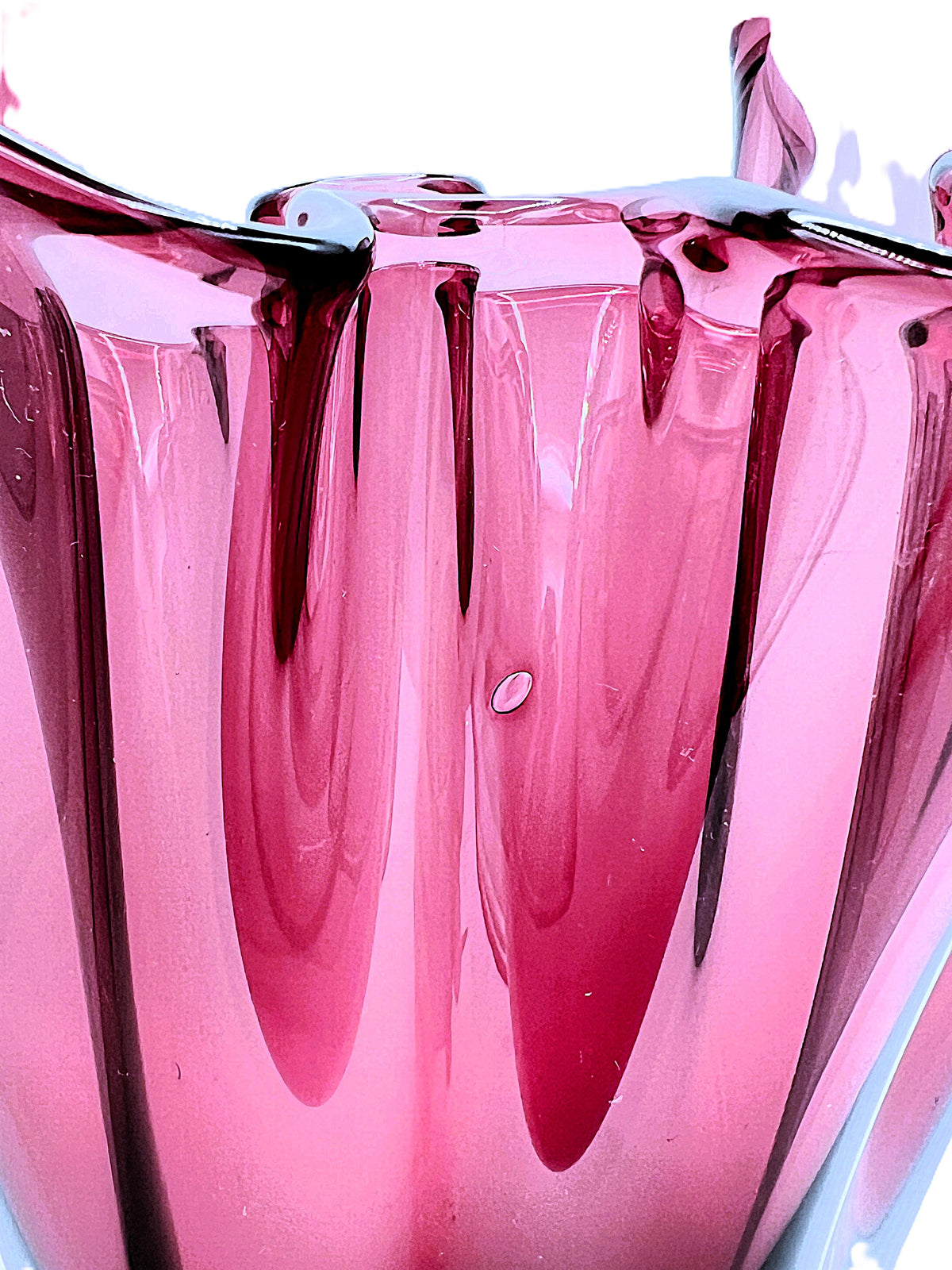 Authentic Murano Glass Fazzoletto Handkerchief Vase Cranberry Pink / Deep Purple