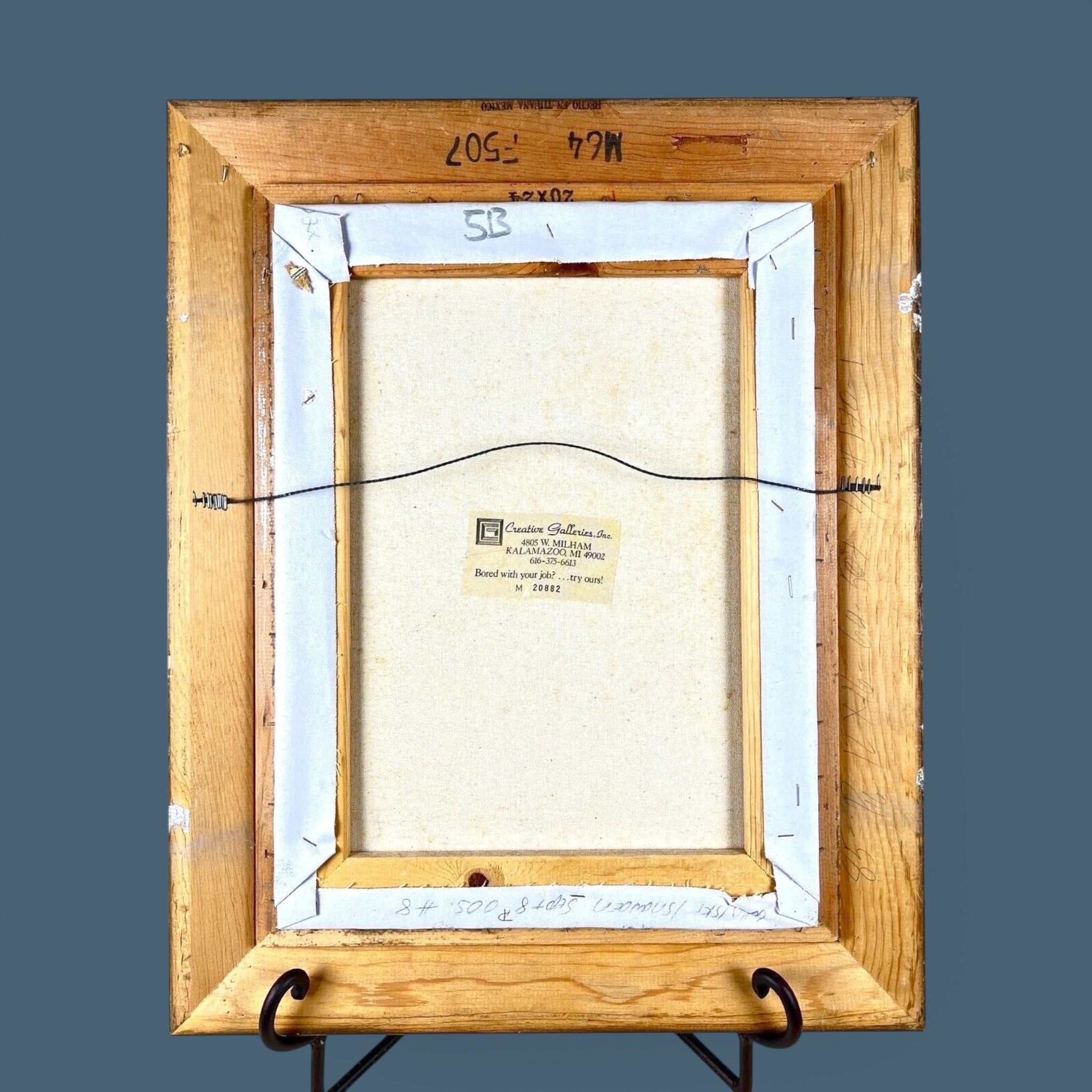 A vintage original oil on canvas painting featuring a scenic landscape composition, beautifully showcased in its original rustic, deeply carved dark wood frame. - Photo 7