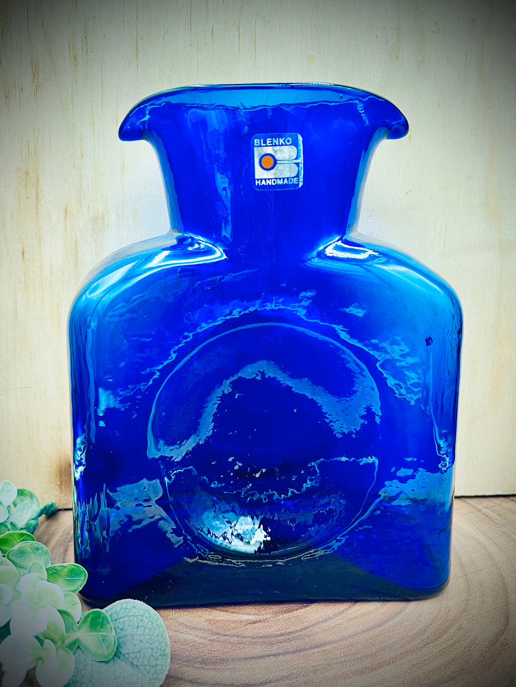 Blenko Cobalt Blue Glass 8" Double Spout Vintage 384 Water Bottle