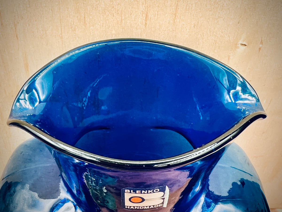 Blenko Cobalt Blue Glass 8" Double Spout Vintage 384 Water Bottle
