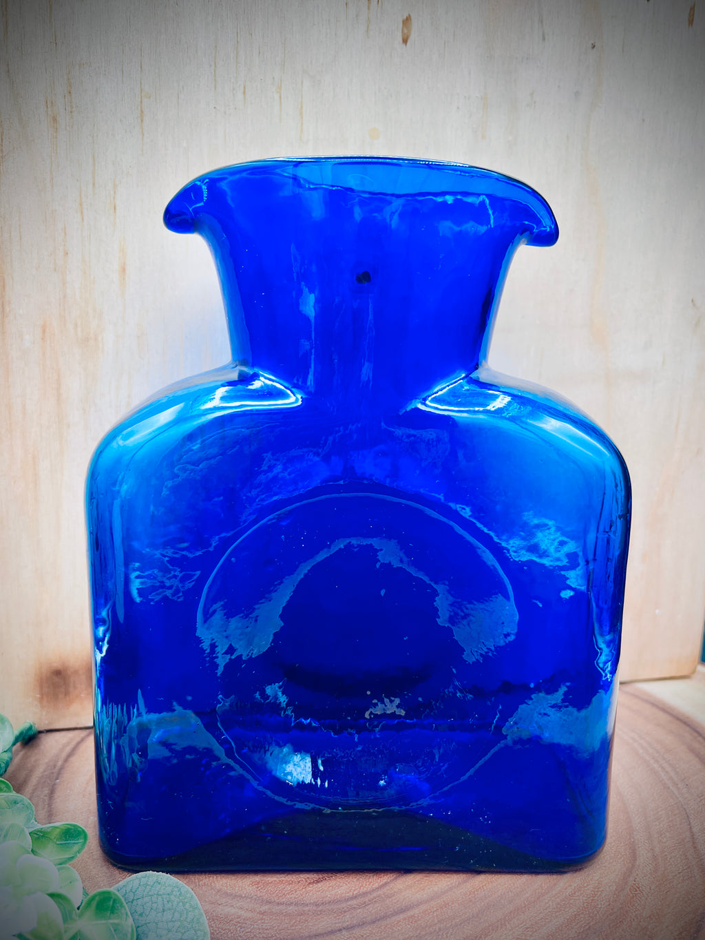 Blenko Cobalt Blue Glass 8" Double Spout Vintage 384 Water Bottle