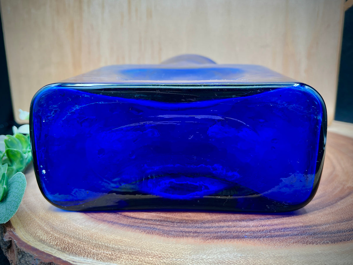 Blenko Cobalt Blue Glass 8" Double Spout Vintage 384 Water Bottle